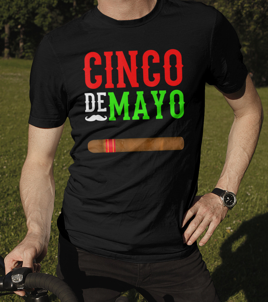 Cinco De Mayo Cigar With Mustache Graphic Funny Mexico T-Shirt