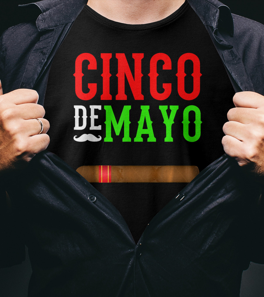 Cinco De Mayo Cigar With Mustache Graphic Funny Mexico T-Shirt