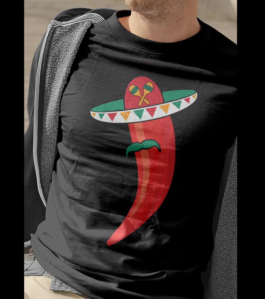 Sombrero Mustache Chili Pepper With Maracas T-Shirt