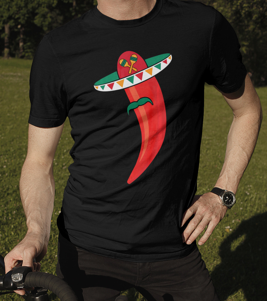 Sombrero Mustache Chili Pepper With Maracas T-Shirt