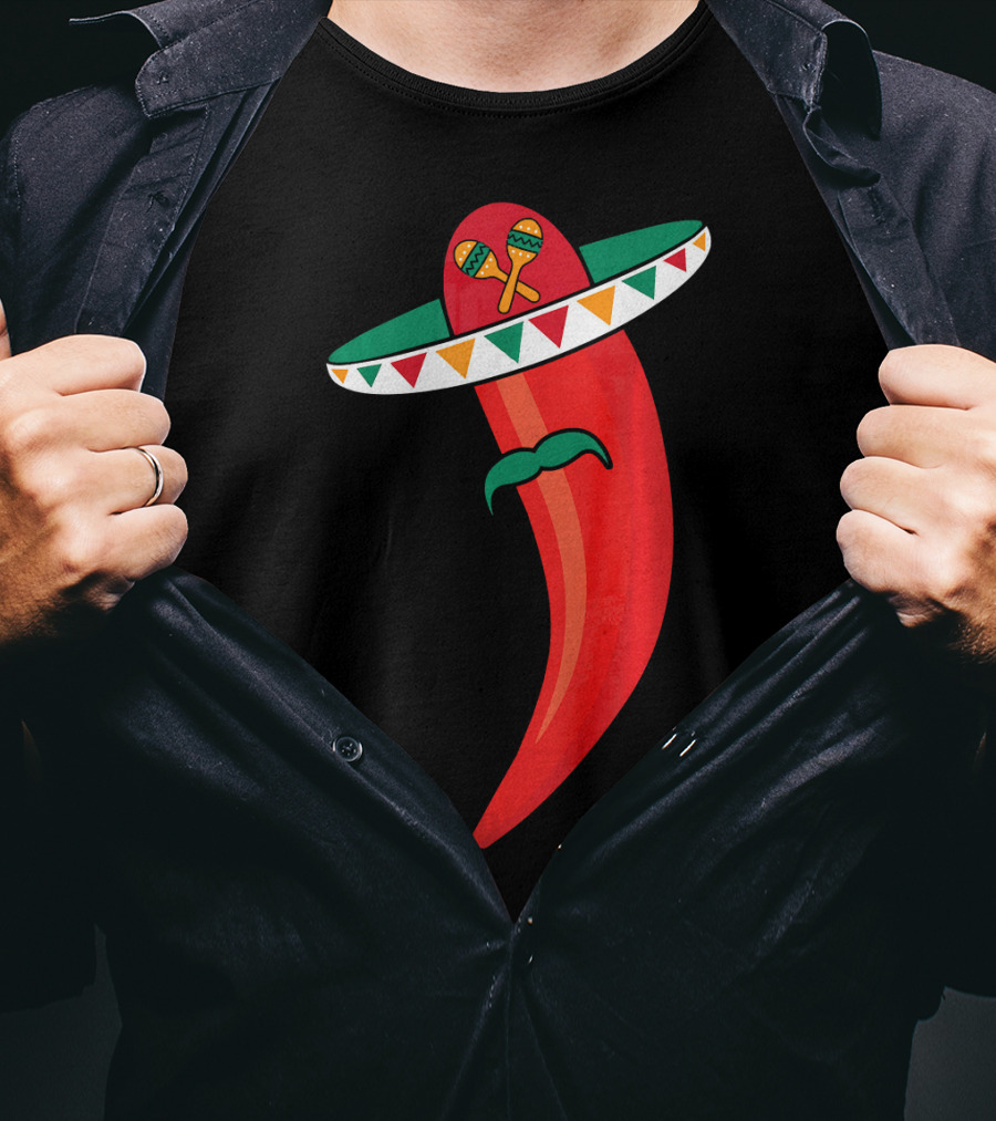 Sombrero Mustache Chili Pepper With Maracas T-Shirt
