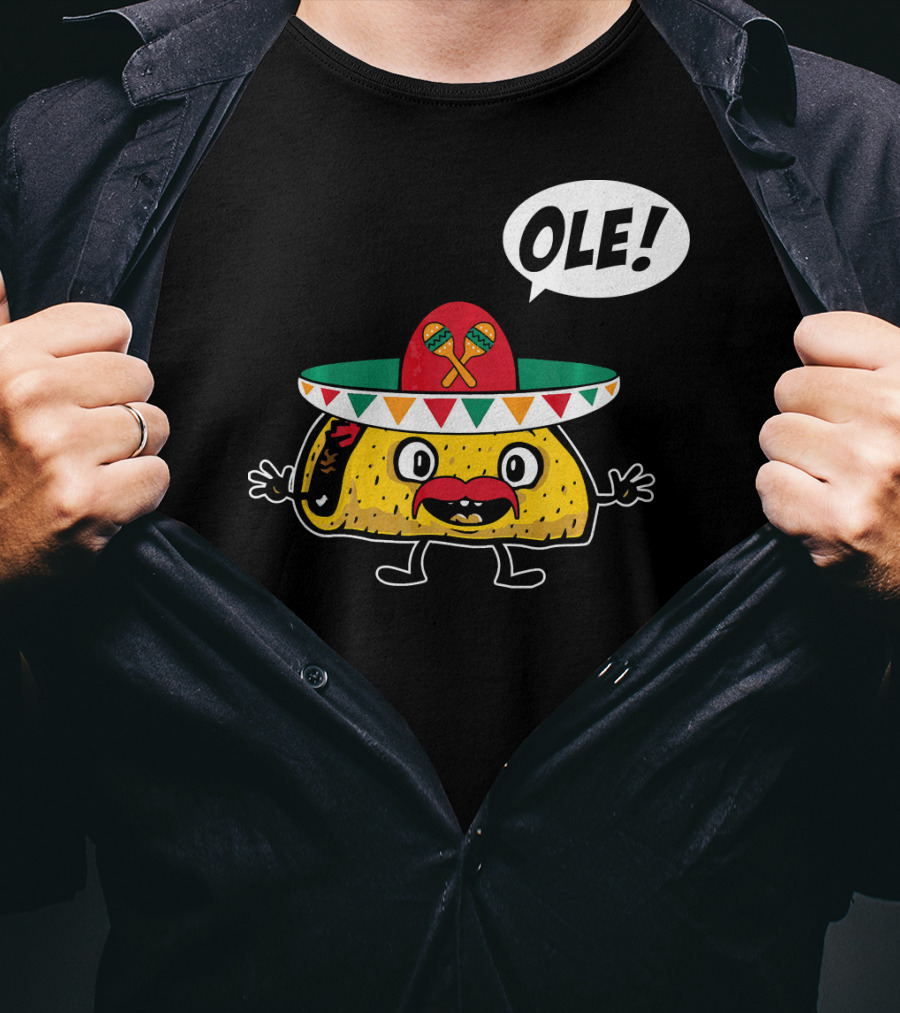 Ole Funny Taco With Sombrero For Cinco De Mayo T-Shirt