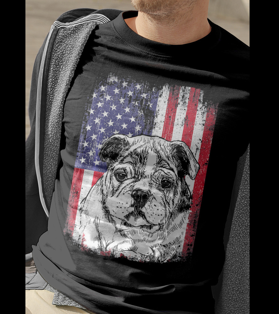 Patriotic American Flag Bulldog T-Shirt