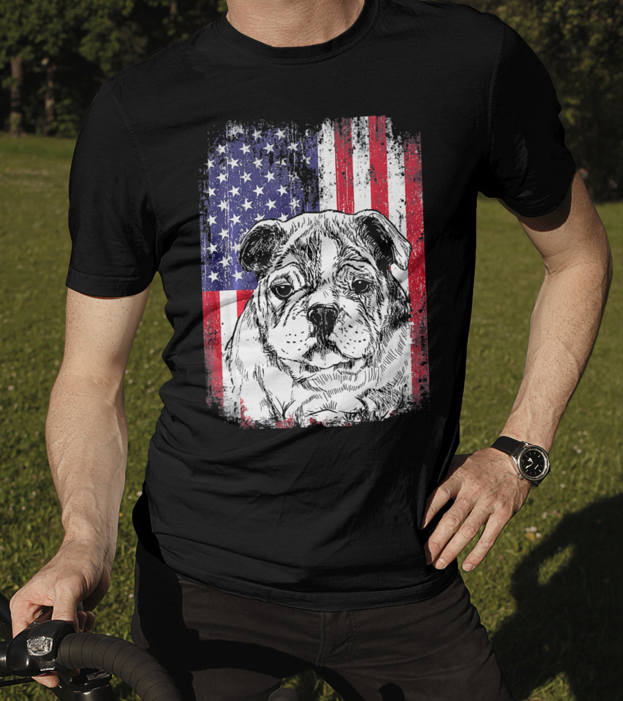 Patriotic American Flag Bulldog T-Shirt