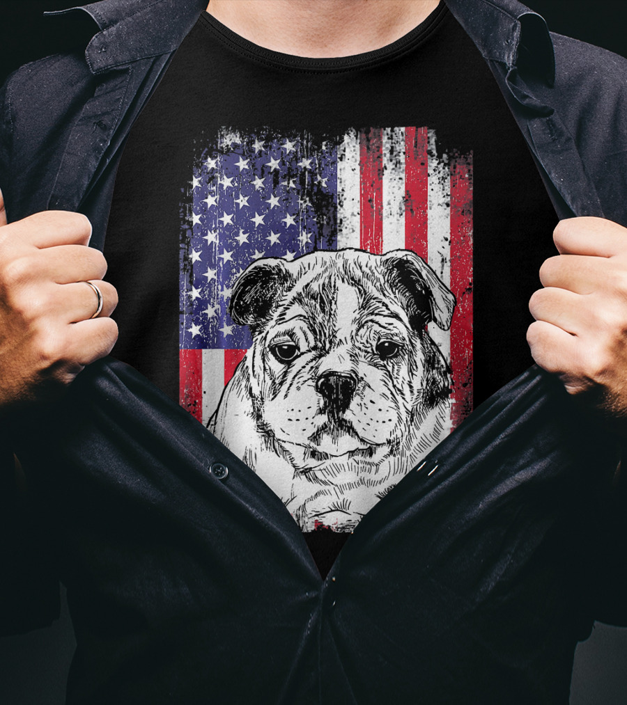 Patriotic American Flag Bulldog T-Shirt