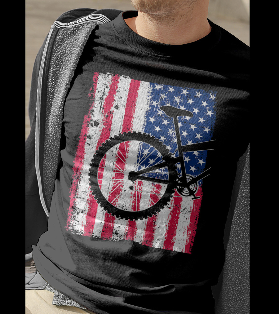 Mountain Bike Cycling American Flag Bicycle USA T-Shirt