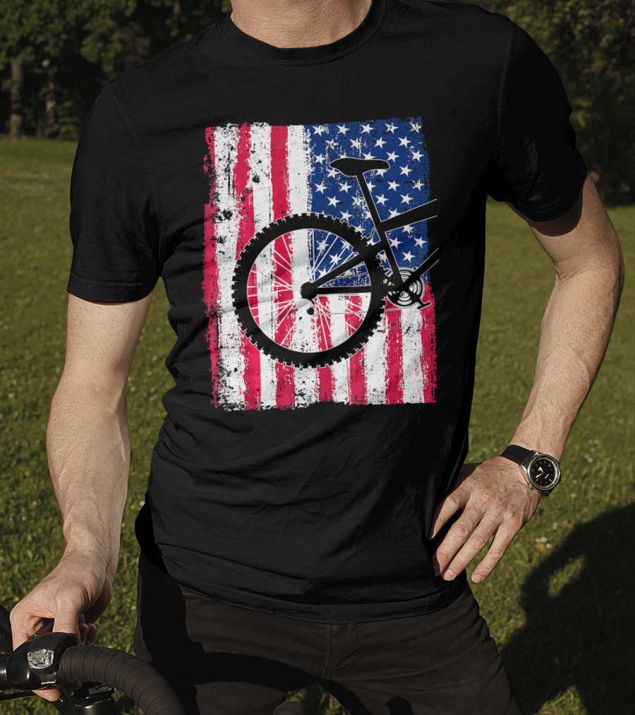 Mountain Bike Cycling American Flag Bicycle USA T-Shirt
