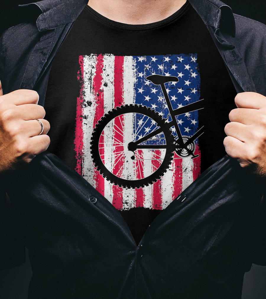 Mountain Bike Cycling American Flag Bicycle USA T-Shirt