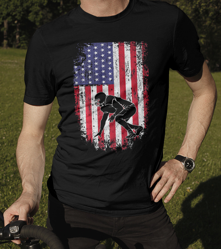 Football Lineman American Flag Vintage Grunge T-Shirt