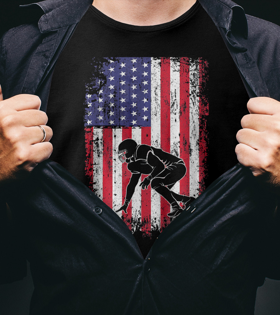 Football Lineman American Flag Vintage Grunge T-Shirt