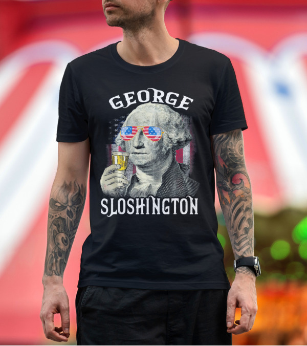 Premium T-Shirt: George Sloshington American Flag Sunglasses Beer T-Shirt George Sloshington American Flag Sunglasses Beer T-Shirt