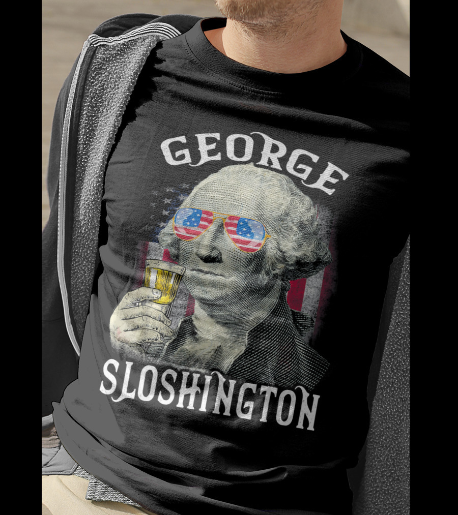 George Sloshington American Flag Sunglasses Beer T-Shirt