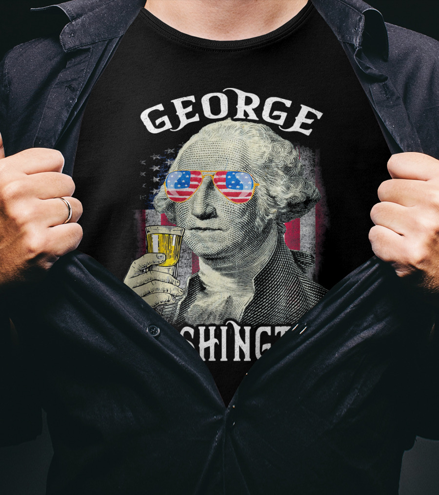 George Sloshington American Flag Sunglasses Beer T-Shirt