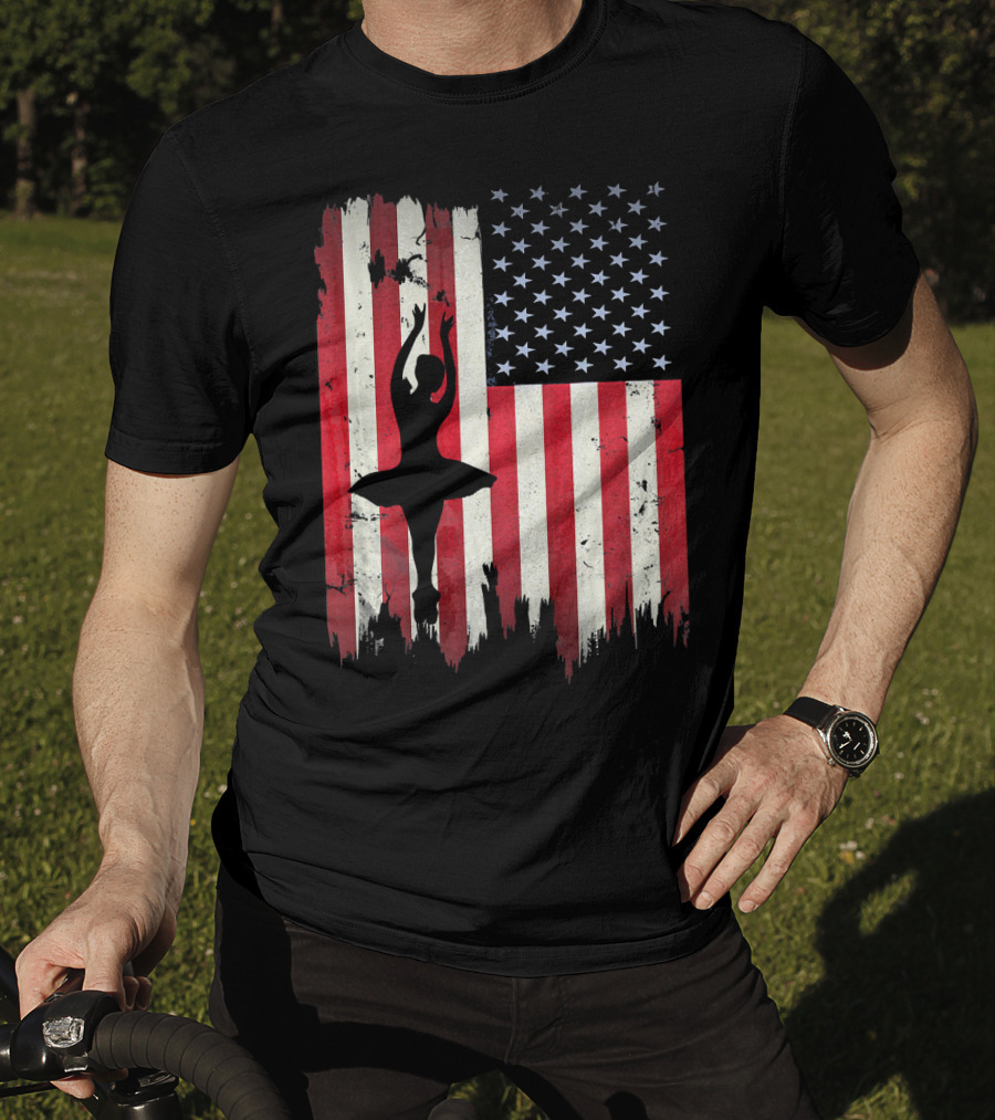 Ballerina Silhouette With American Flag Ballet USA T-Shirt