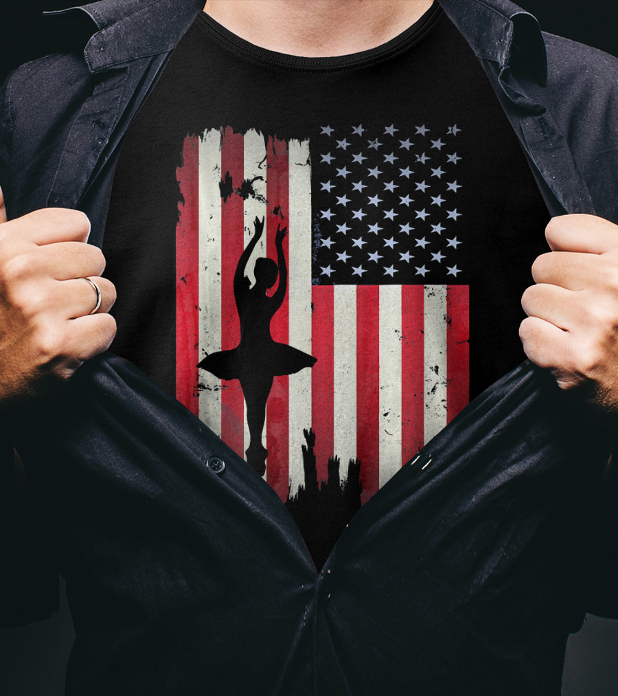 Ballerina Silhouette With American Flag Ballet USA T-Shirt