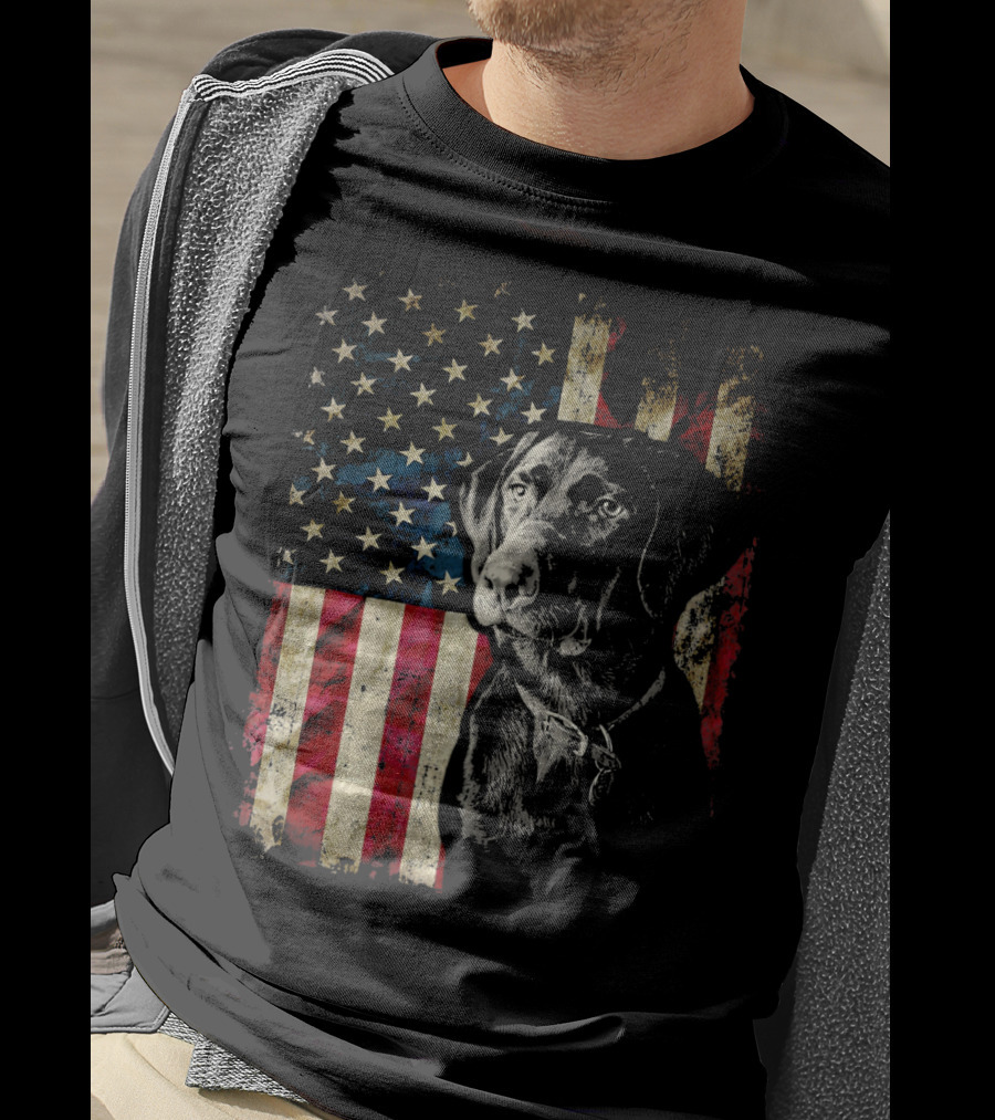 Patriotic Labrador Retriever With American Flag Background T-Shirt