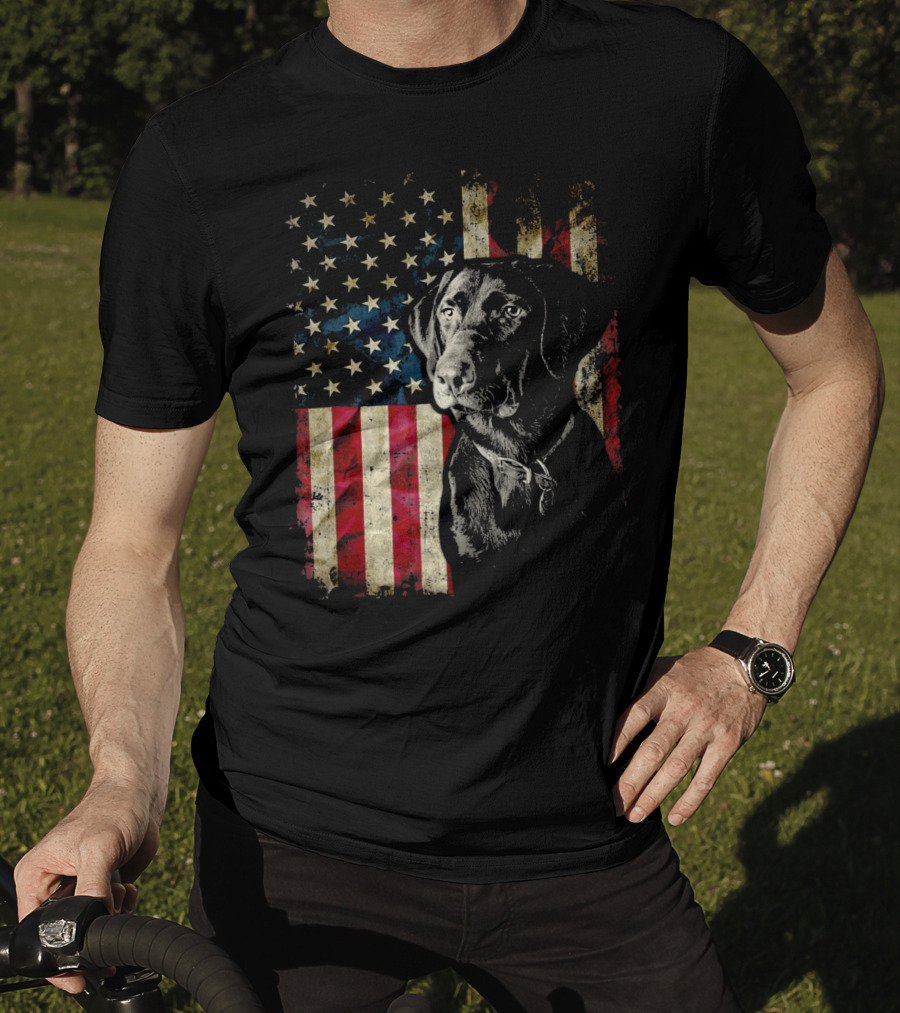 Patriotic Labrador Retriever With American Flag Background T-Shirt