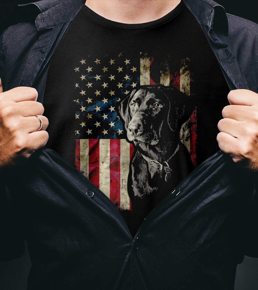 Patriotic Labrador Retriever With American Flag Background T-Shirt