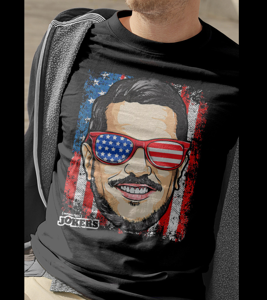 Impractical Jokers Patriotic Sal American Flag Sunglasses And Smiling Face T-Shirt
