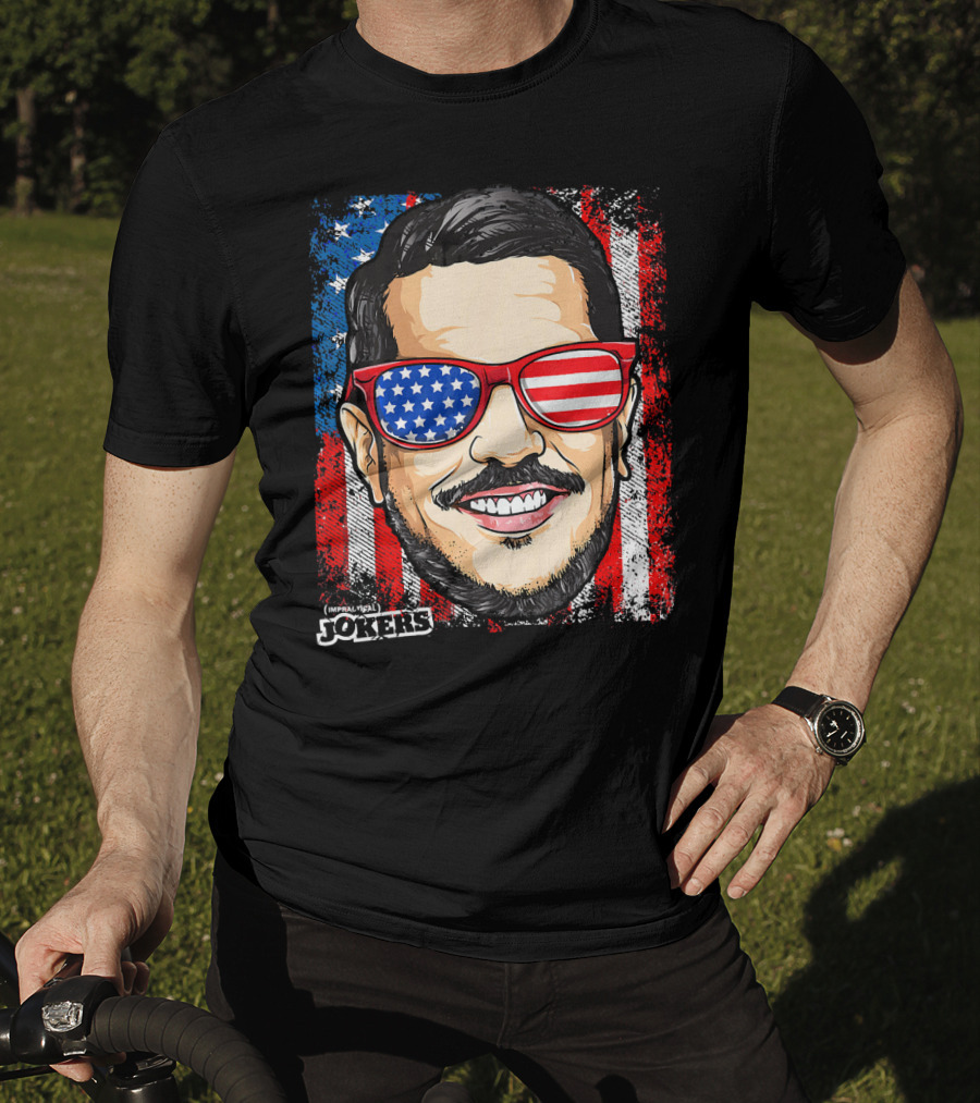 Impractical Jokers Patriotic Sal American Flag Sunglasses And Smiling Face T-Shirt