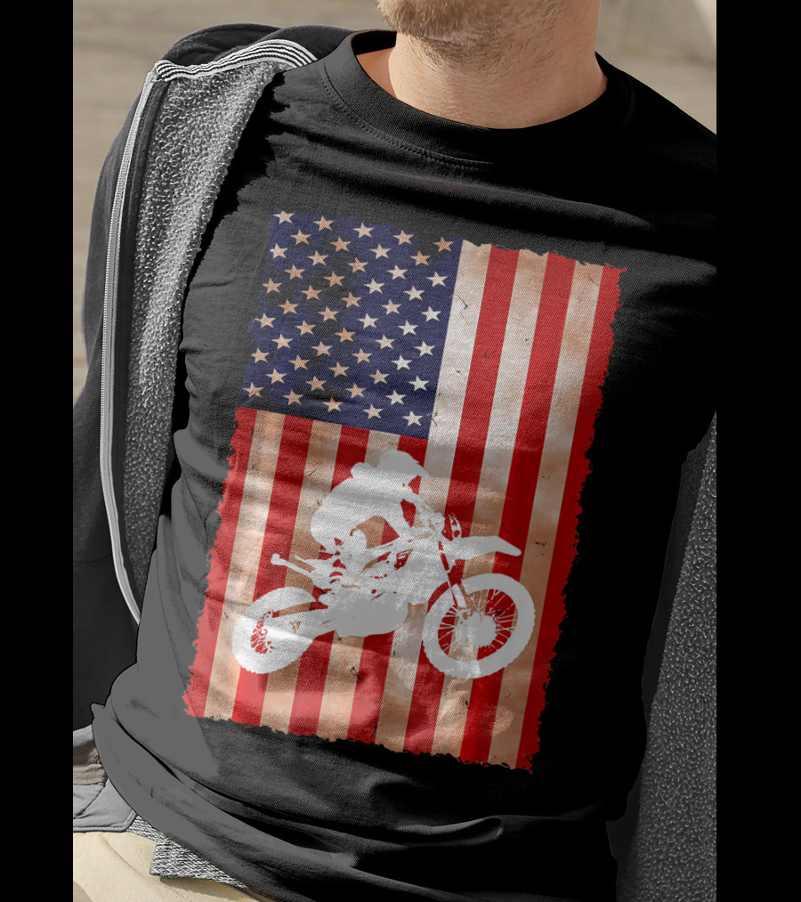 Dirt Bike Motocross American Flag Patriotic Ride USA T-Shirt