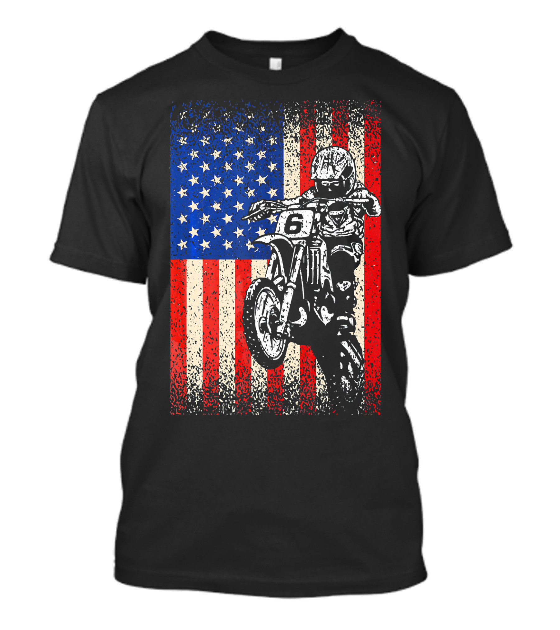 Dirt Bike American Flag Motocross Biker Number 6 T-Shirt