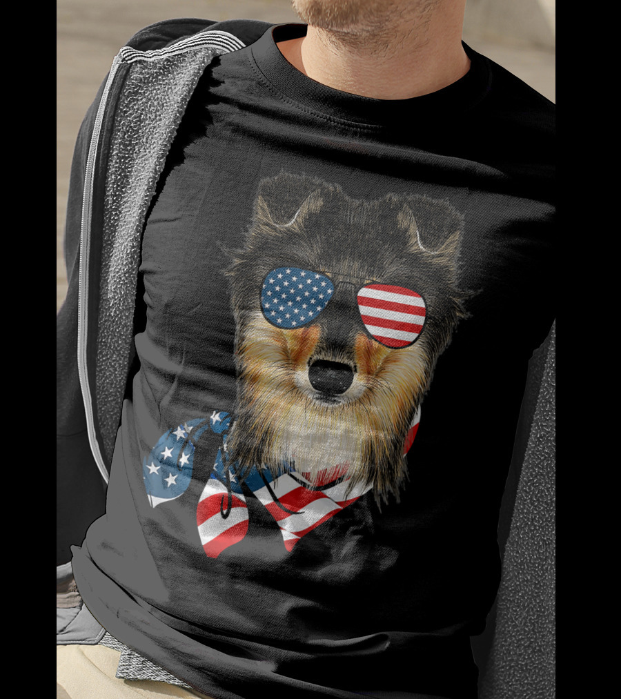 Sheltie Dog With American Flag Sunglasses And Bandana Patriotic T-Shirt