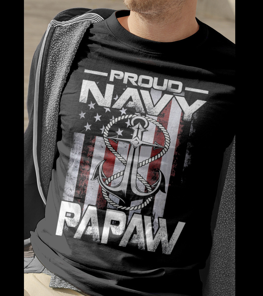 Proud Navy Papaw American Flag Anchor USA T-Shirt