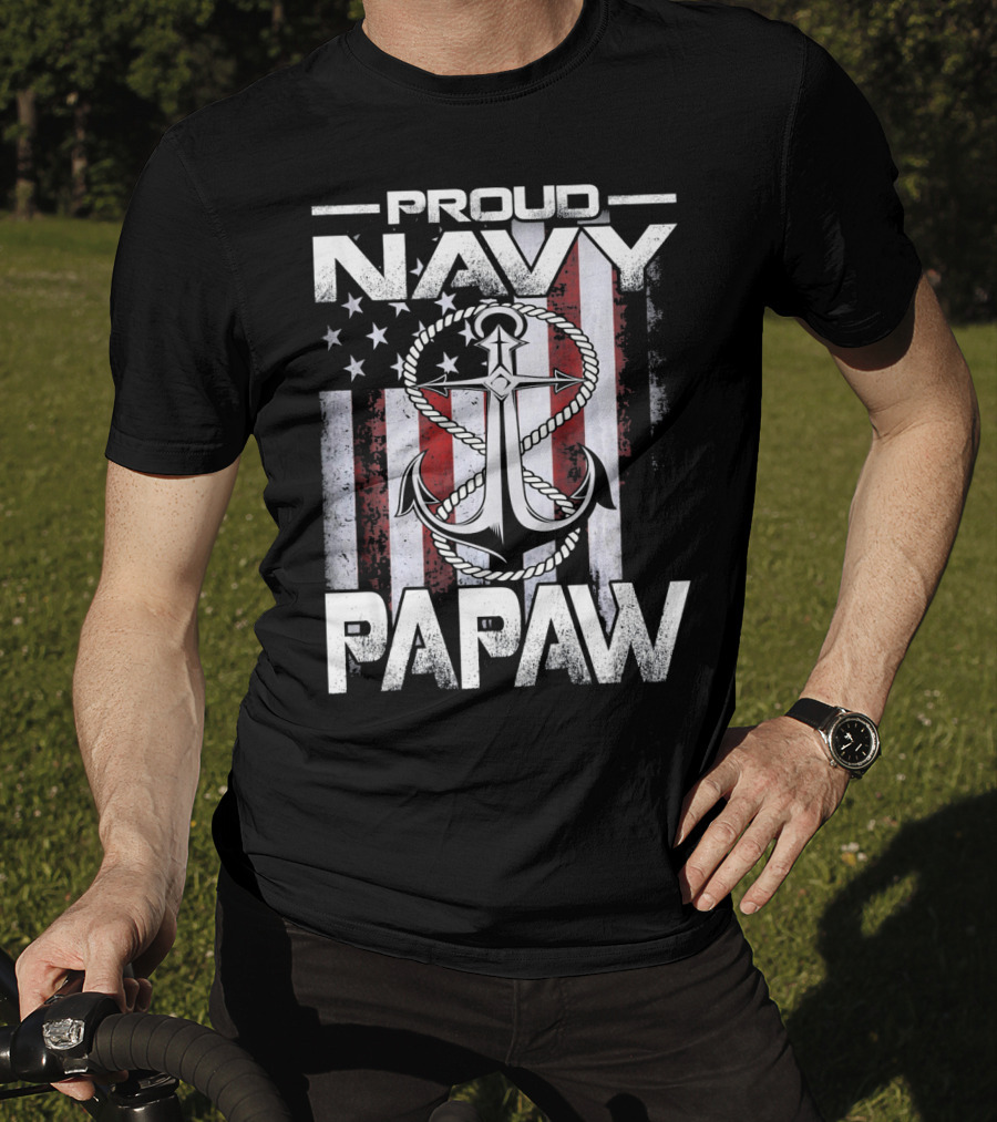 Proud Navy Papaw American Flag Anchor USA T-Shirt