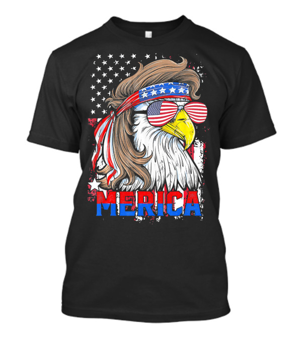 MERICA 4th Of July Bald Eagle With Mullet And American Flag Glasses T-Shirt