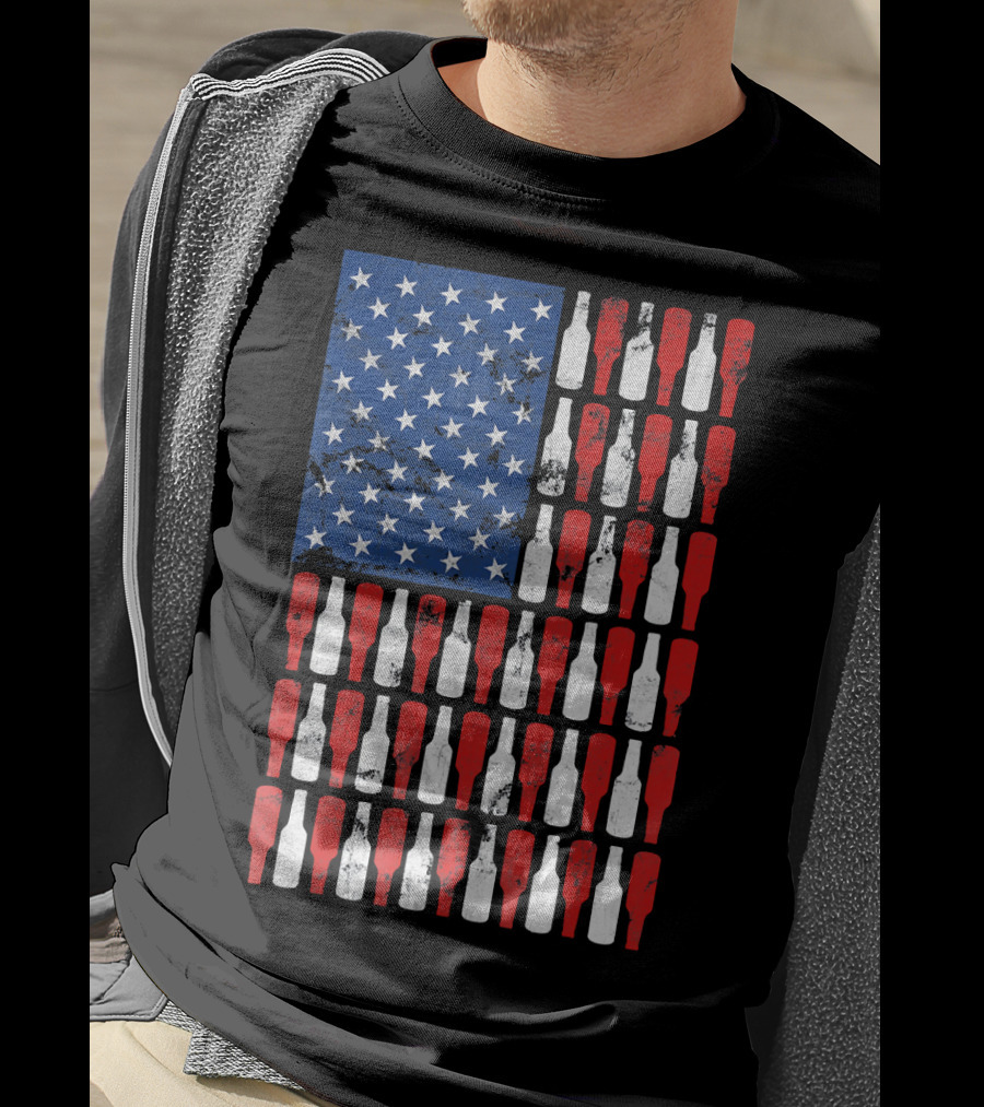 Vintage USA American Flag Made Of Beer Bottles T-Shirt