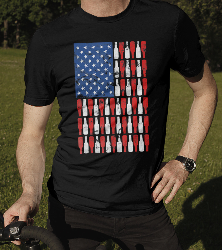 Vintage USA American Flag Made Of Beer Bottles T-Shirt