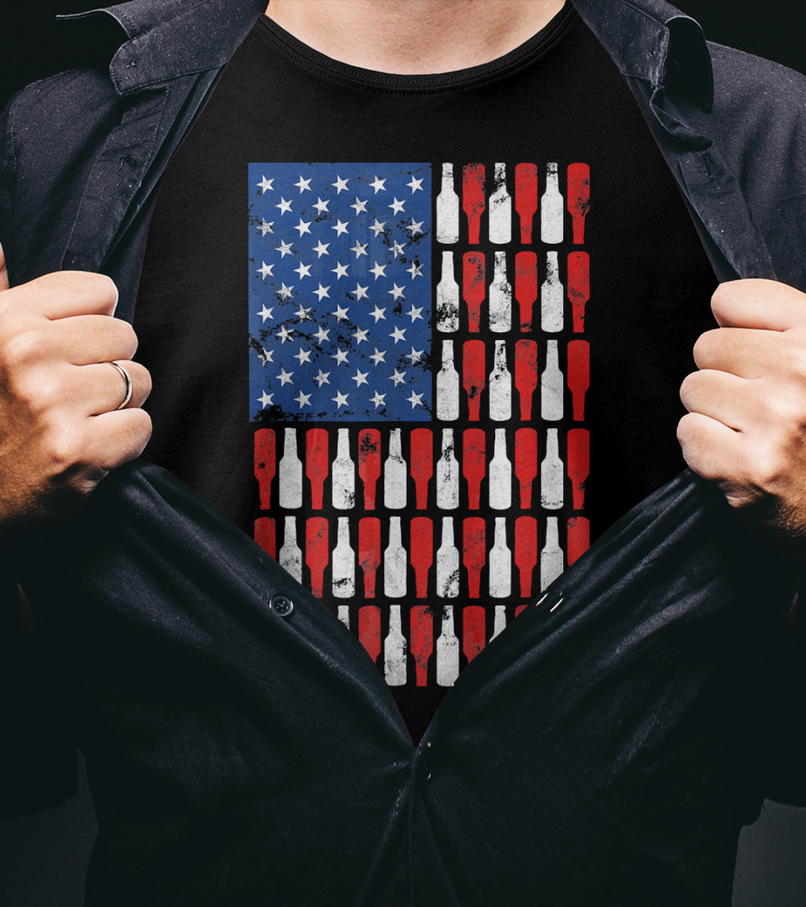 Vintage USA American Flag Made Of Beer Bottles T-Shirt