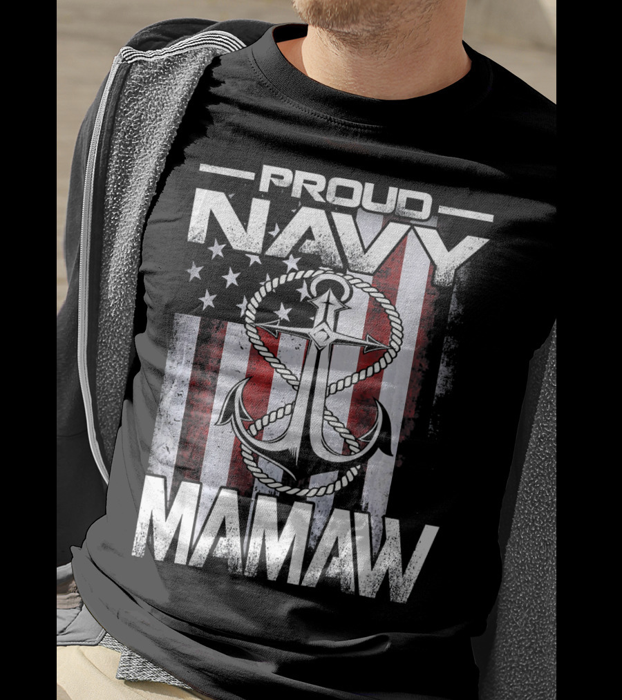 Proud Navy Mamaw USA Patriotic Anchor And Flag T-Shirt