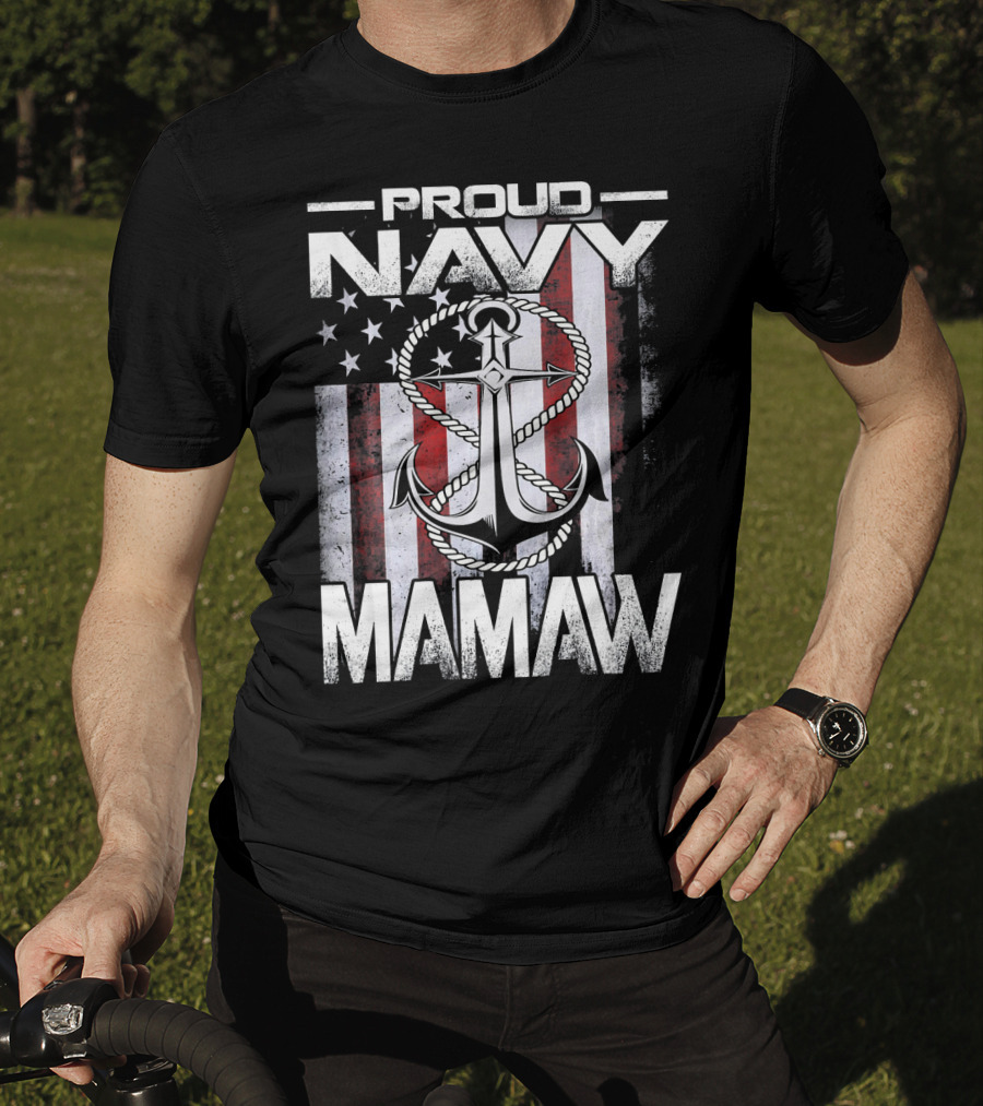Proud Navy Mamaw USA Patriotic Anchor And Flag T-Shirt