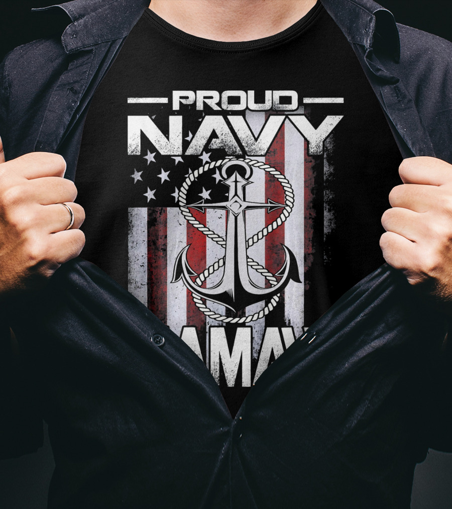 Proud Navy Mamaw USA Patriotic Anchor And Flag T-Shirt