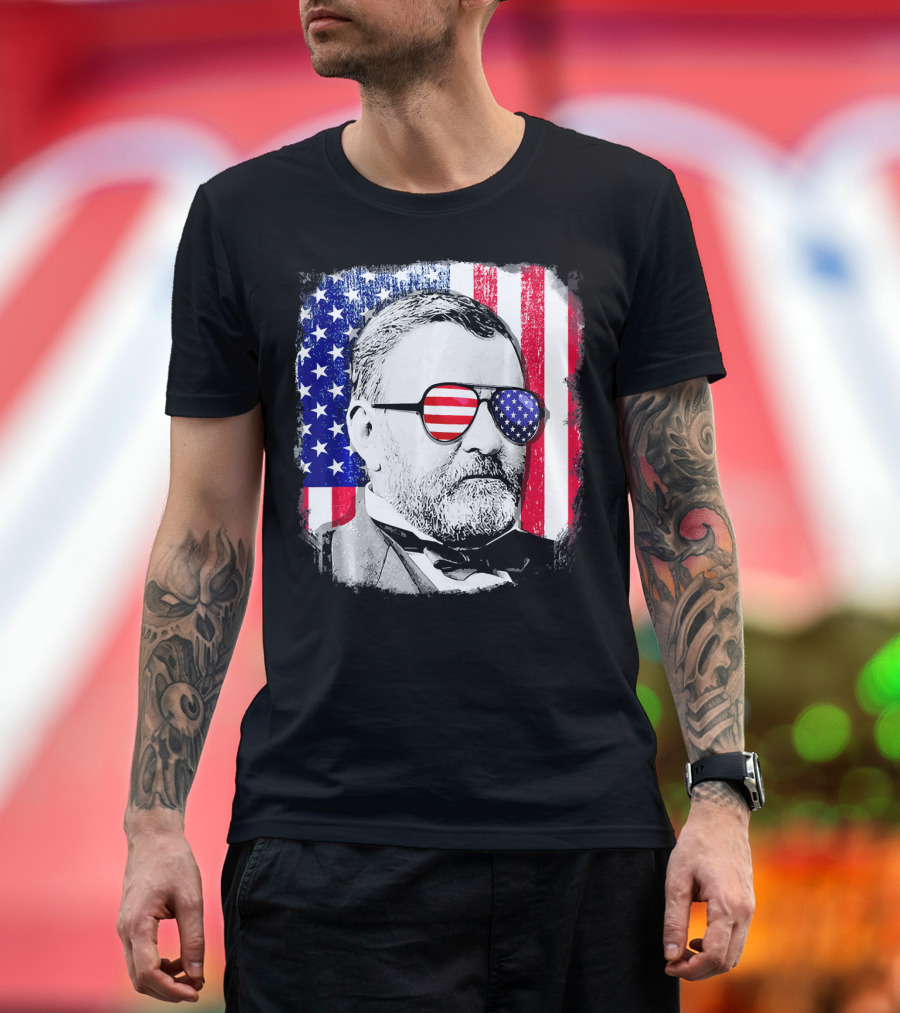 Ulysses Grant American Flag Sunglasses 4th Of July T-Shirt