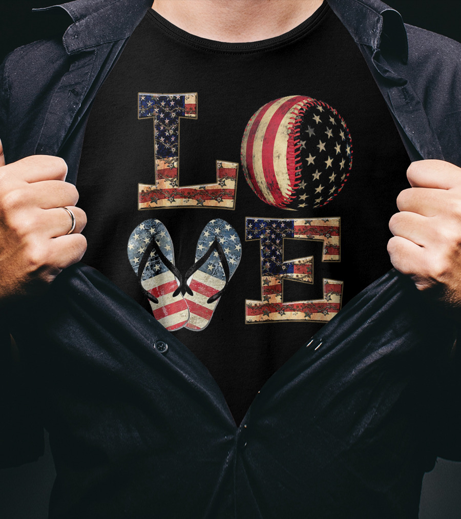 LOVE USA Baseball Softball Flip Flops T-Shirt