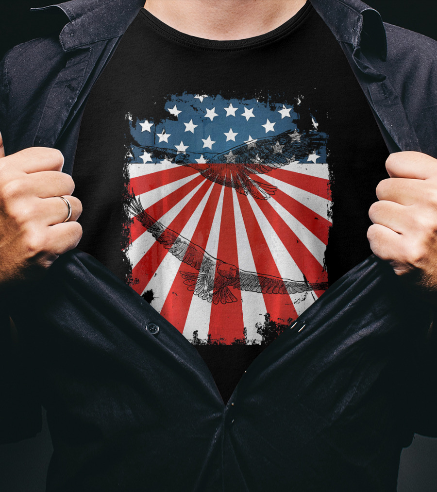 Patriotic Bald Eagle American Flag T-Shirt