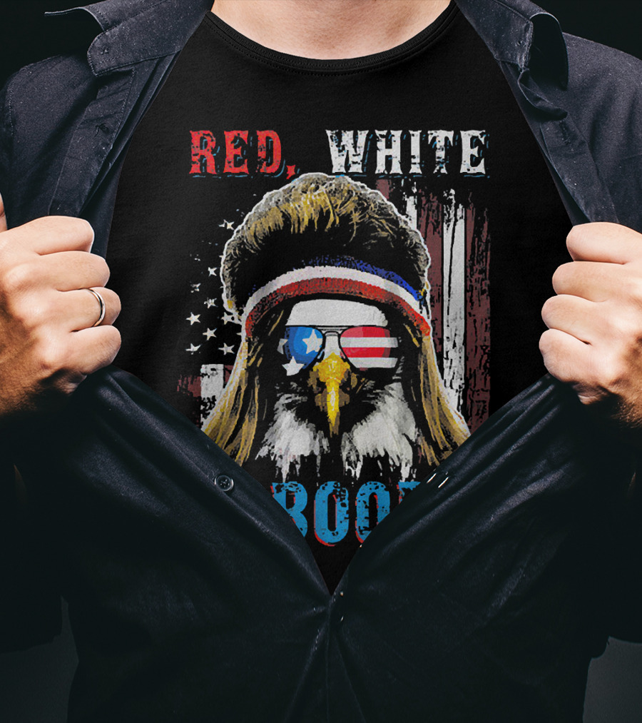 Red White And Booze America Flag Eagle With Sunglasses And Headband T-Shirt