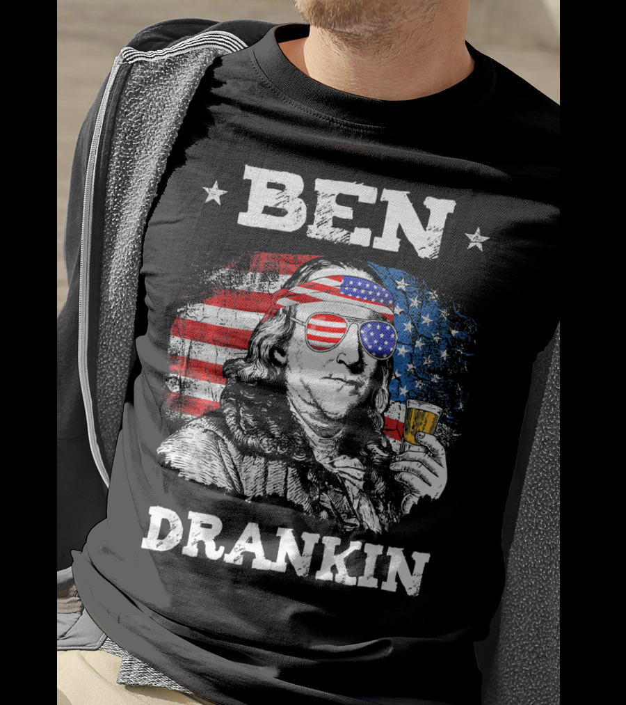 Ben Drankin Benjamin Franklin With American Flag Bandana And Sunglasses T-Shirt