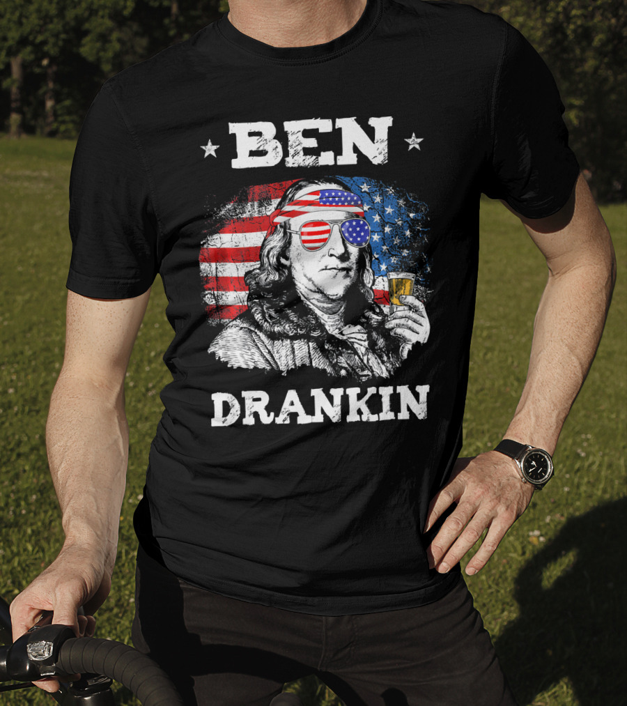 Ben Drankin Benjamin Franklin With American Flag Bandana And Sunglasses T-Shirt