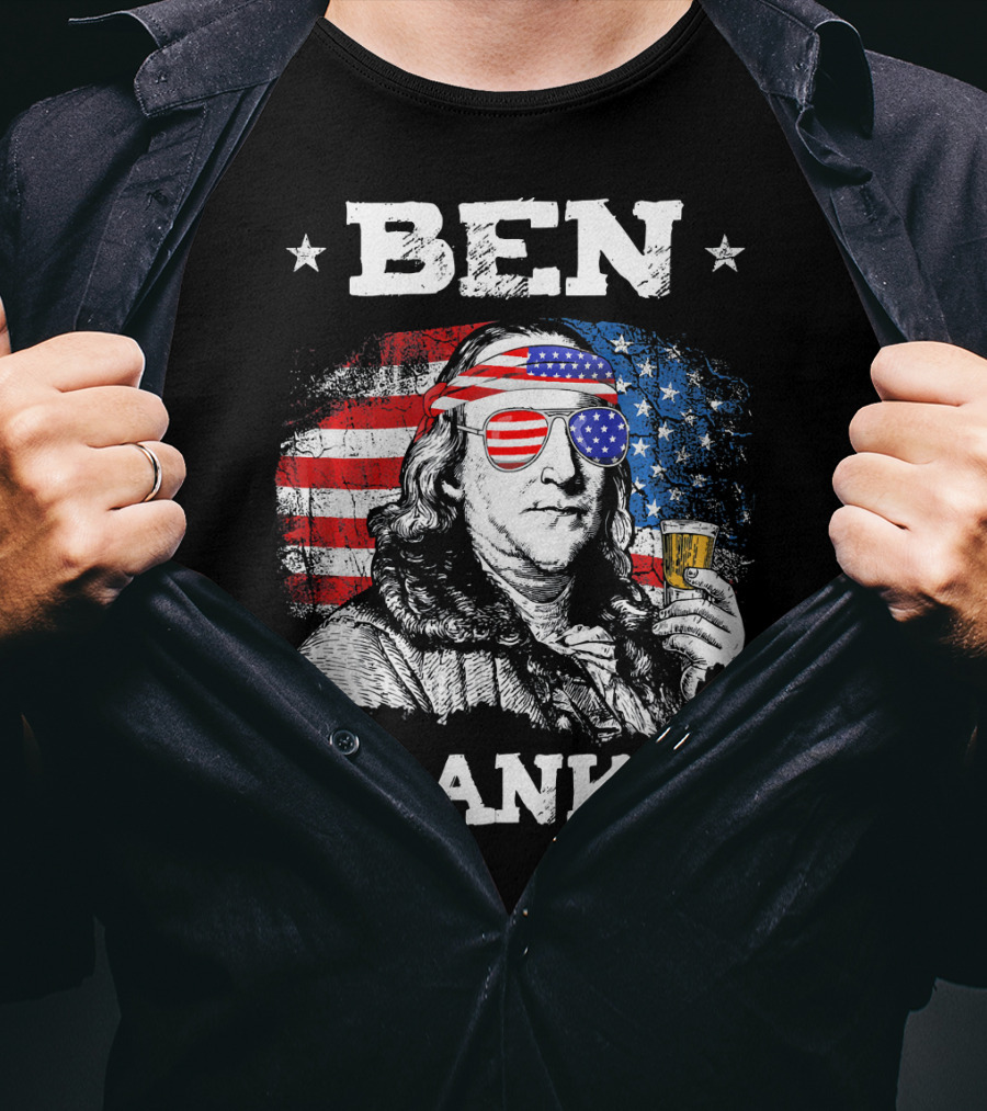 Ben Drankin Benjamin Franklin With American Flag Bandana And Sunglasses T-Shirt