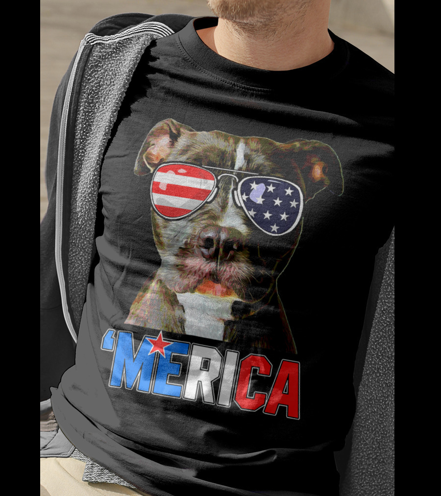 Pitbull 'Merica Memorial Day Patriotic USA Sunglasses T-Shirt
