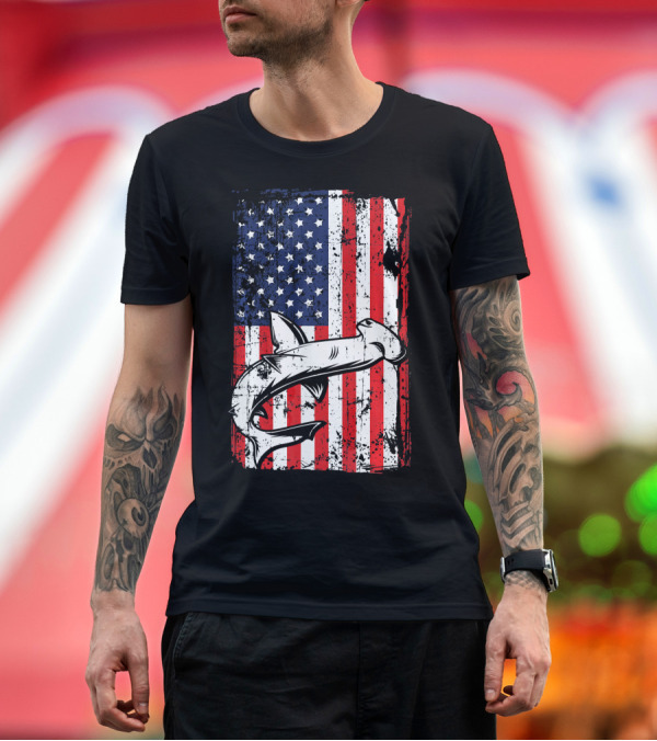 Premium T-Shirt: 4th of July American Flag Hammerhead Shark Patriotic T-Shirt 4th of July American Flag Hammerhead Shark Patriotic T-Shirt