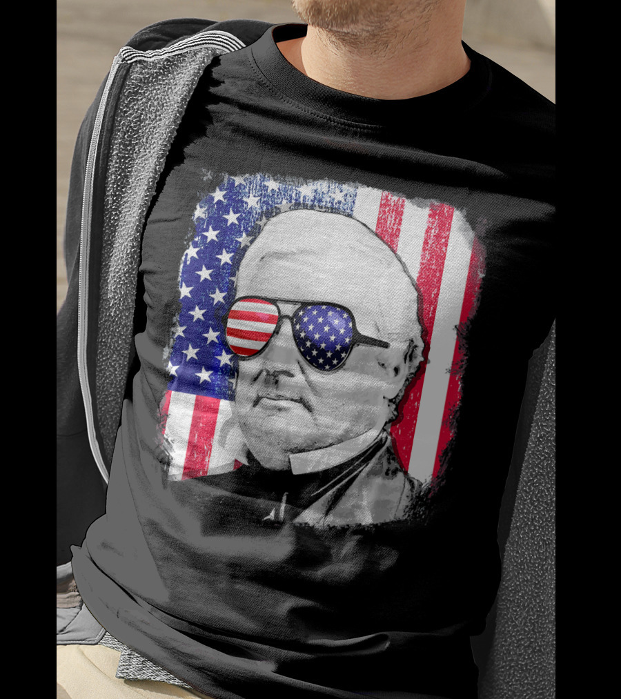 Millard Fillmore Portrait With American Flag Sunglasses And US Flag Background T-Shirt