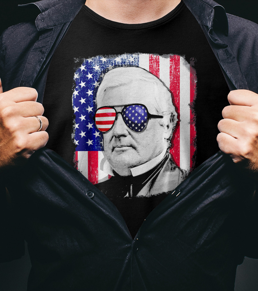 Millard Fillmore Portrait With American Flag Sunglasses And US Flag Background T-Shirt