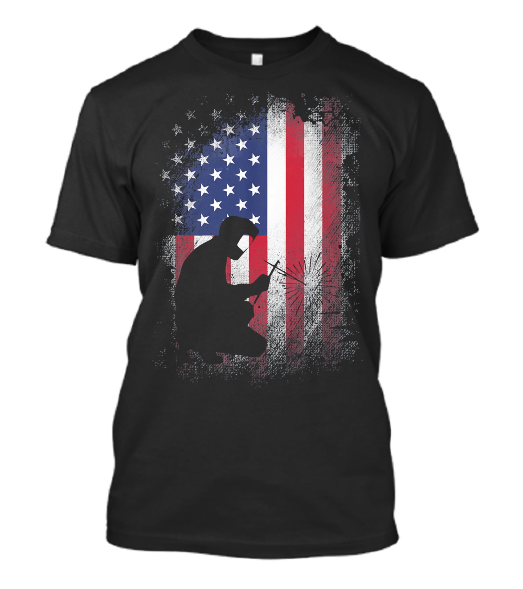 Welder Silhouette With American Flag USA Patriotic T-Shirt