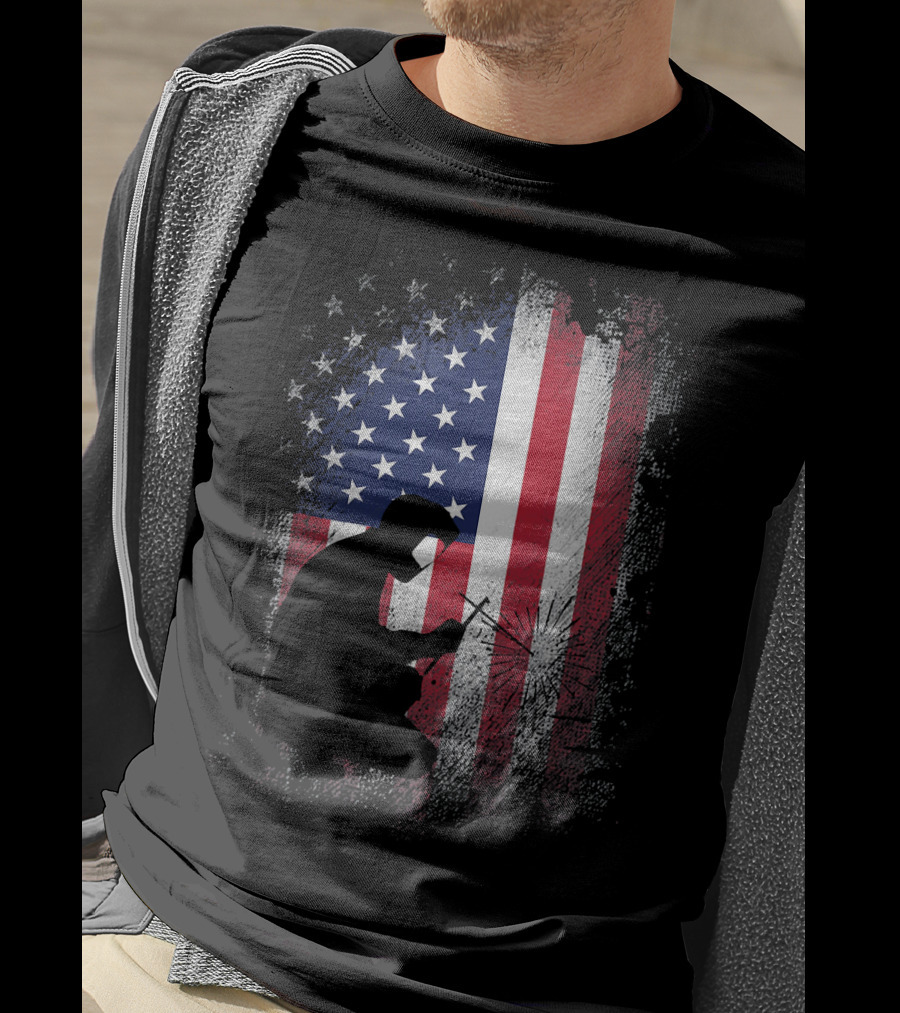 Welder Silhouette With American Flag USA Patriotic T-Shirt