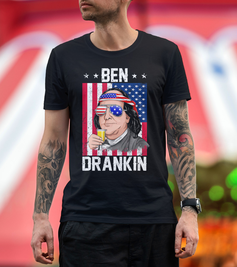 Ben Drankin American Flag Shades and Stars with Beer T-Shirt